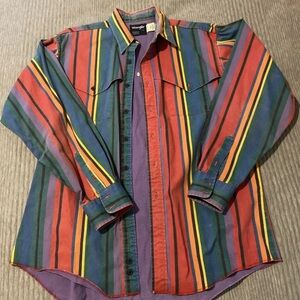 Vtg 90s WRANGLER Western Shirt BRUSHPOPPER Vertical Striped - Sz 17-35